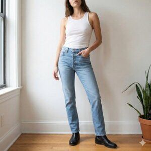 EB Denim Straight Leg Jeans Womens 23 (XXS) Button Fly Medium Wash